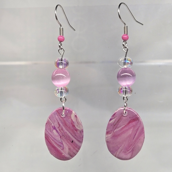 Erins Lovely Creations Jewelry - #B313- Elegant Pink Swirl Earrings With Selenite Jasper